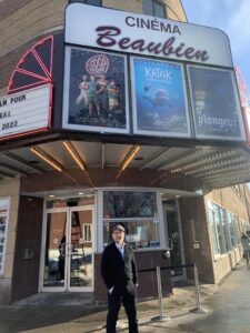 Sean McCarron stands outside the Cinema Beaubien, Montreal